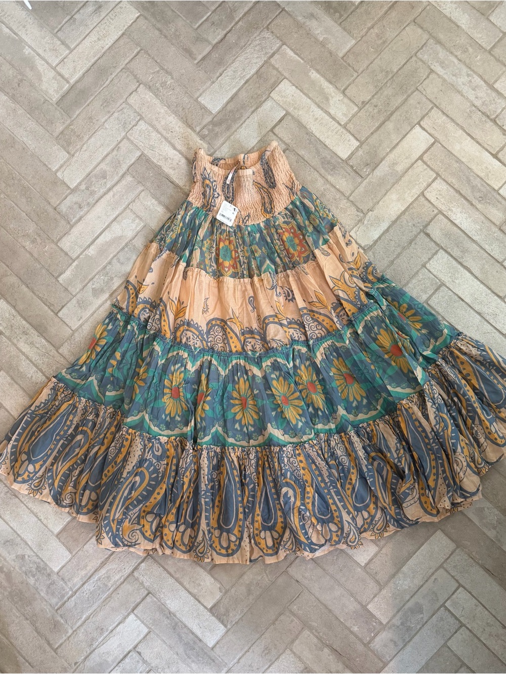 NWT Free People Super Thrills Convertible Maxi Skirt Blue Sky Combo Boho - Picture 5 of 9